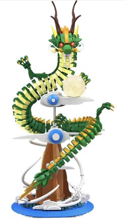 Dragon Building Blocks Set for Adult, Lighting Dragon Building Display Model with Light Ball, Cool Animal Dragon Toy Building Set, Easter Birthday Gif