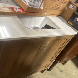 Home Decorators Collection Moorside 36 in. W x 19 in. D x 34 in. H Single Sink Bath Vanity in Sweet Maple with White Engineered Stone Top