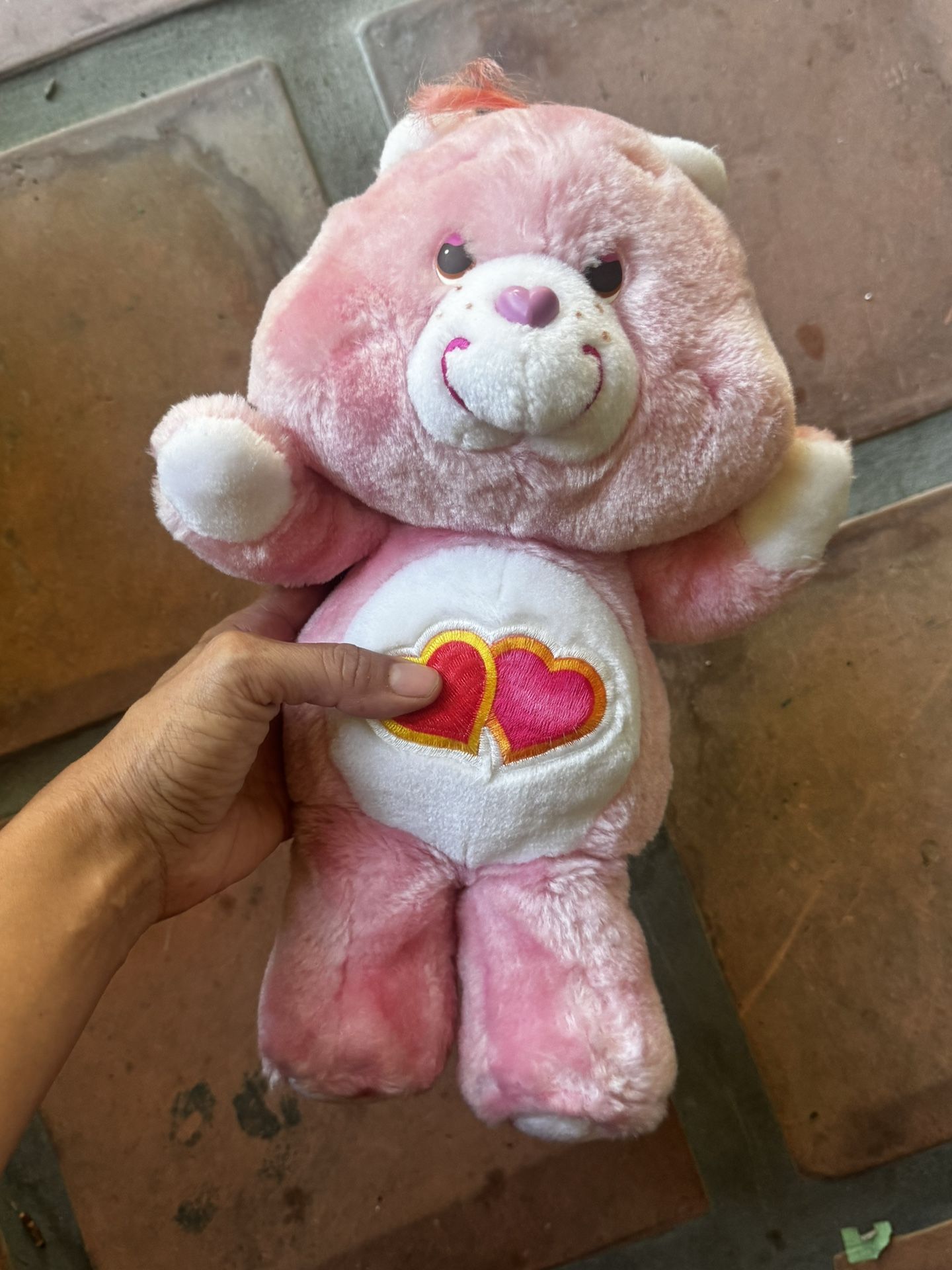 Vintage Care Bears Kenner 1983 Love-a-Lot Bear Stuffed Plush Pink Hearts 13"