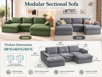 Modular Sectional Sofa – Green or Gray