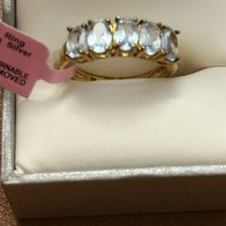 Blue Topaz Band Ring Gold over Sterling Silver Ring. Size 7