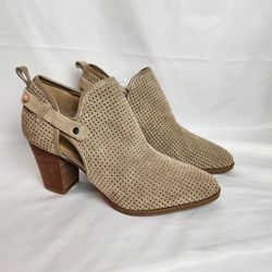 Franco Sarto Dale 2 Taupe Perforated Suede Cutout Block Heel size 10M . 
