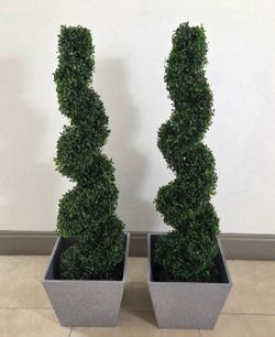 *** JUST REDUCED *** PAIR of 4ft Faux Boxwood Spirals in 12in Gray Planters (2 for $110) @ Lasting Creations