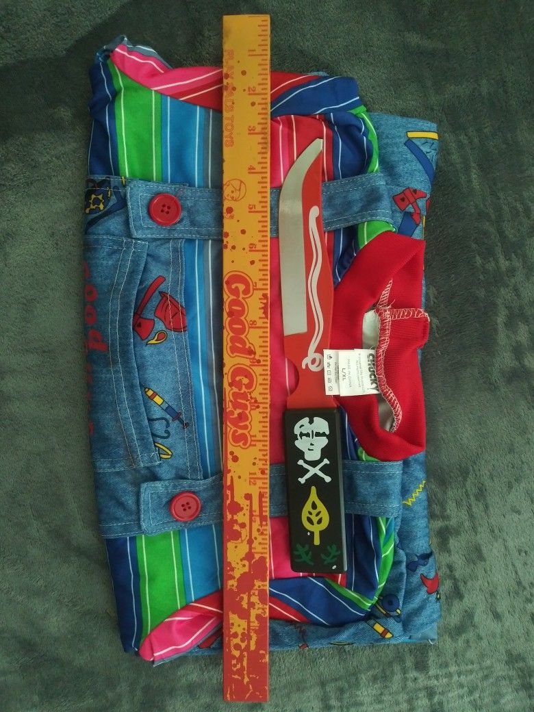 Chucky Child's Play Costume KIDS X/XL With Knife and Bloody Ruler
