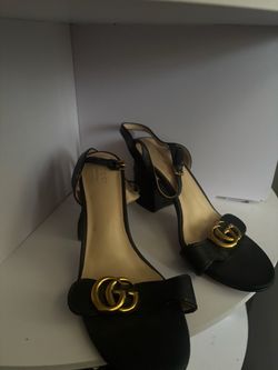 Gucci GG Marmont Black Leather Block Heel Sandals