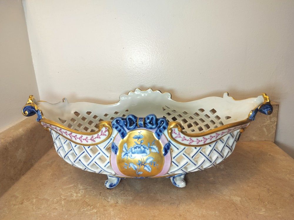 Mangani Italian Porcelain Basket Shaped Floral Painted Centrepiece
, Italy