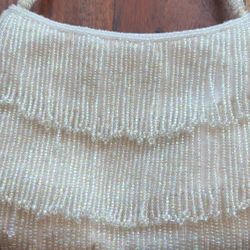 Unique  White Beaded Handbag 