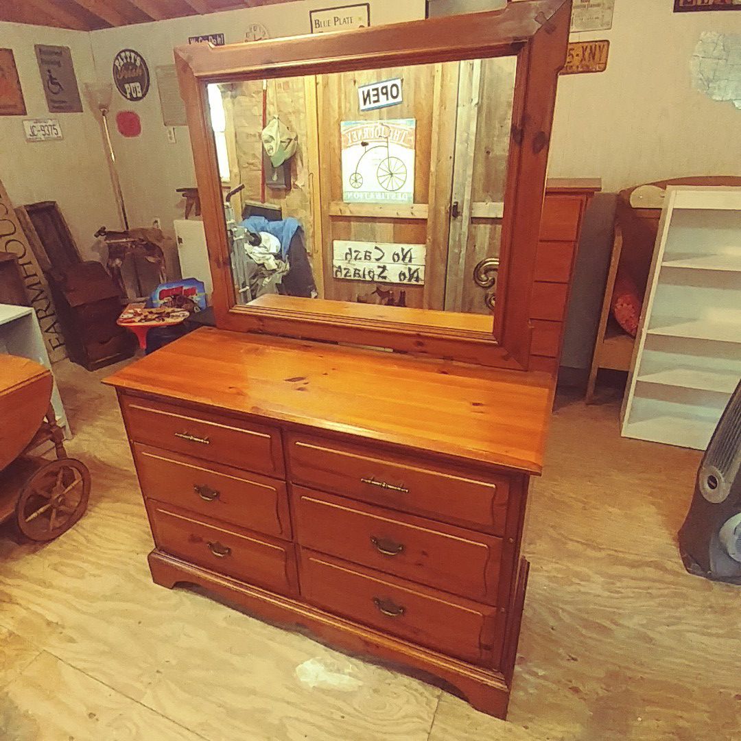 Vintage 6 Drawer Dresser with Mirror. Restained and Polished