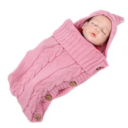 pink Infant Baby Tassel Cap Sleeping Bag Sweater Wooden Button Hooded Sleeping Bag
