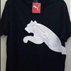 PUMA LIMITED EDITION MEN'S TSHIRT SIZE LARGE REGULAR FIT DARK BLACK BIG WHITE PUMA FRONT AND BACK BRAND NEW WITH TAGS SERIOUS BUYERS