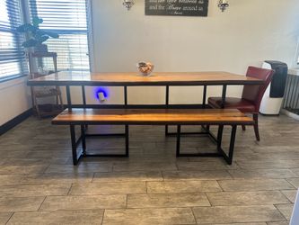 Solid Wood Live Edge Dining Table + Matching Bench – $700