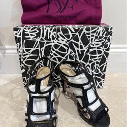 Diane von Furstenberg Jeanette Black Shiny Snake Print Heels 7.5 M