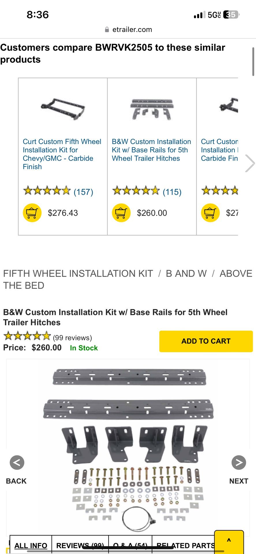 B&W Custom Installation Kit w/ Base Rails for 5th Wheel Trailer Hitches dodge ram 3500