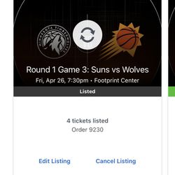 Phoenix Suns Vs Minnesota Timberwolves Playoff Tickets TONIGHT