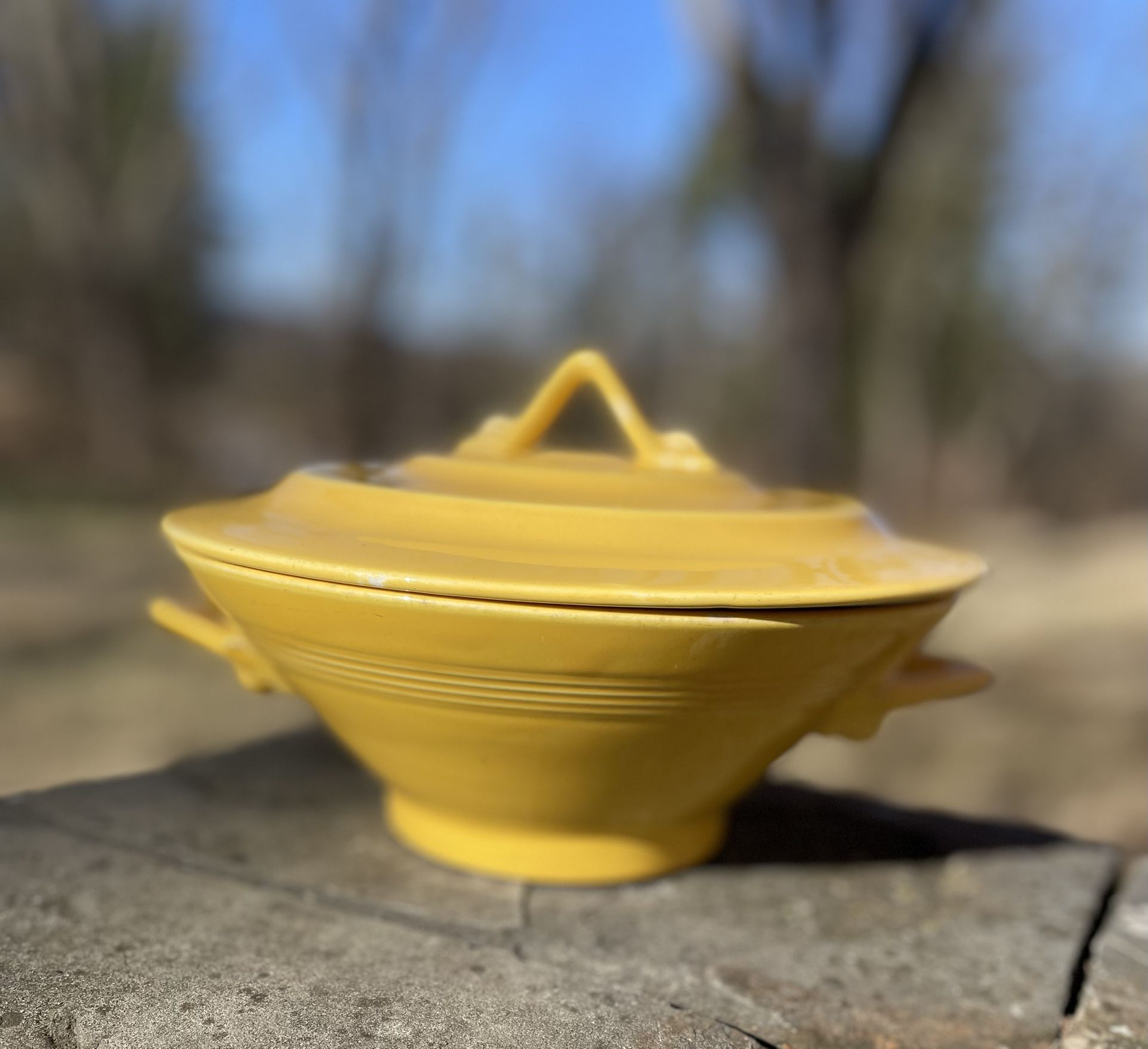 Homer Laughlin Covered Casserole Harlequin Yellow Older Lid Vintage Fiesta HLC