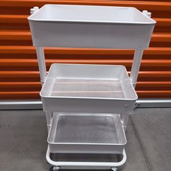 White Metal Rolling Cart 
