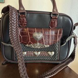 Vintage Western Vegan Leather Embossed Heart Silver Accent Bag With Tags.