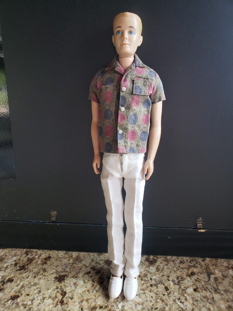 Vintage 1960 #3 Ken Barbie Doll with 1961 White Pants #770 Campus Hero Outfit, Shirt #783 Sport Shorts Set