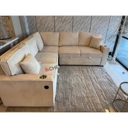 Corduroy Convertible Sectional
Sleeper Sofa W/Cupholder, Sofa Storage, & USB Ports