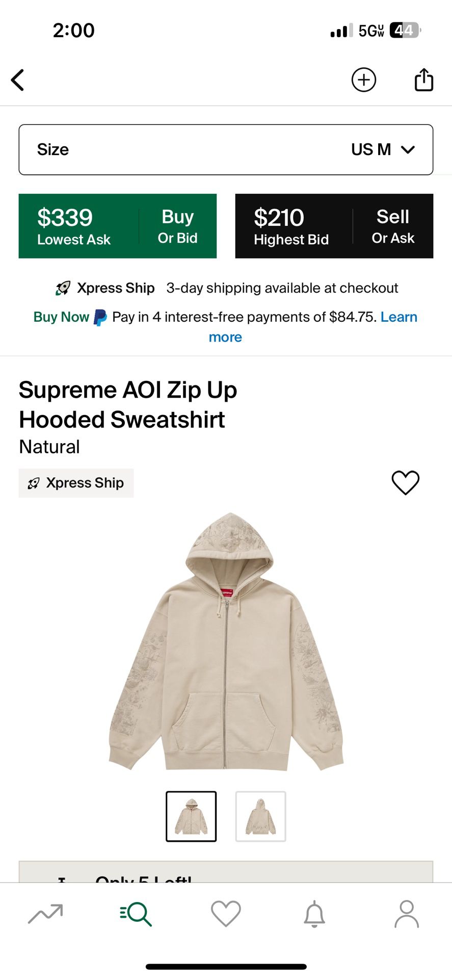 Supreme AOI Zip Up Hooded Sweatshirt Size M