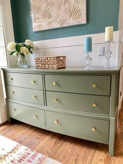 Sage Green 6 Drawer Wood Dresser