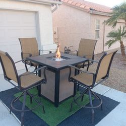 Patio Set Fire Pit And 4 Rocking Chairs 