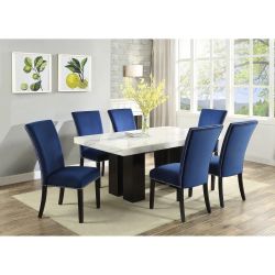 Steve Silver Mhlanga White Marble Rectangle 7-piece Dining Set - Blue