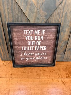 Funny Bathroom Wood Sign Black Frame