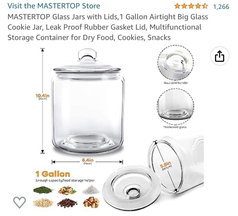 MASTERTOP Glass Jars with Lids,1 Gallon Airtight Big Glass Cookie Jar, Leak  Proof Rubber Gasket Lid, Multifunctional Storage Container for Dry Food, C  for Sale in Phoenix, AZ - OfferUp