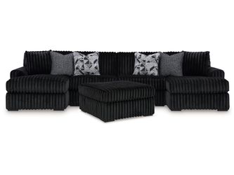 Midnight-Madness Onyx 3-Piece Sectional with Double Chaise and Ottoman