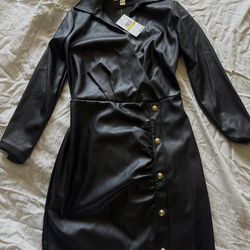 Michael Kors Leather Button Front Dress - Black