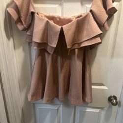 Blush Pink Keepsake The Label Two Fold Mini Off the Shoulder Shimmery Dress