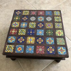 Vintage Small Wooden Table With Unique Tile Surface🍻15”Lx15”Wx7”H ✅Mint Condition