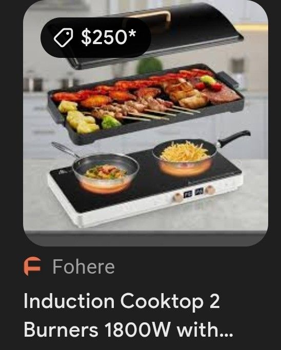 Induction Cooktop 2 Burners 1800W with Removable Cast Iron Griddle Pan Non-Stick, 8 Power Levels Control