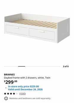 Ikea Daybed frame with 2 drawers, white, Twin