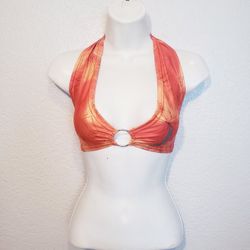 Y2K Halter Tied Orange Crop Top Bra Top Size Large 