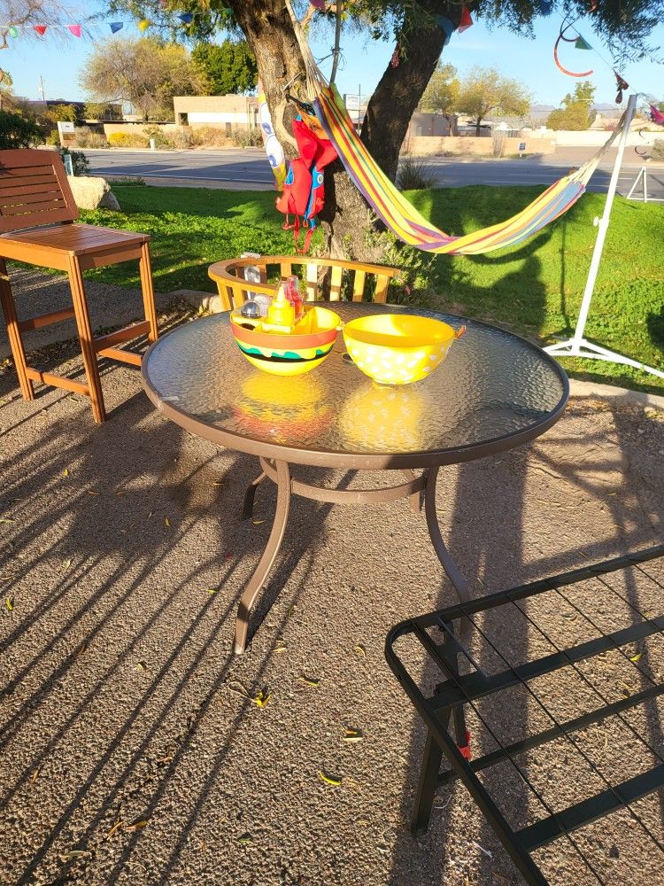 Round patio table with umbrella hole $39 hanging hammock $19 tequila chair $75 wooden bar soil $19 angry bird mustard and ketchup Kit $10