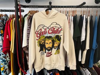 Ed Hardy Savior Pullover Fleece Hoodie Ivory Religious Graphic Size XL