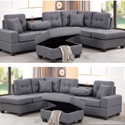 Grey Sectional Sofa With Storage Ottoman 