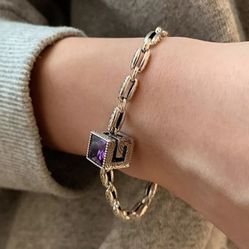 925 sterling silver yellow and purple stone bracelet Chain Gift