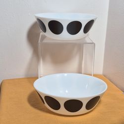 Set of 2 Ikea Oftast Black Dots Tempered Glass Bowls- 6”