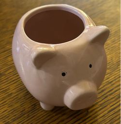 Pink Ceramic Pig Planter