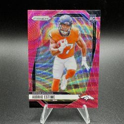 2024 Panini Prizm - Rookies Audric Estime #306 Pink Wave Prizm (RC) Denver