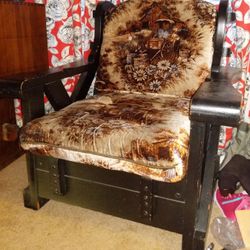 FREE VTG Black Wood Armchair Soft Cushions Damaged Upholstery