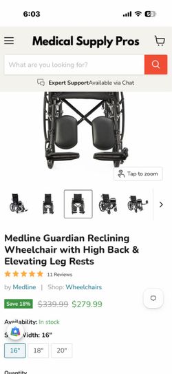 Medline Reclining Wheelchair - Standard size