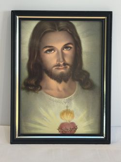 Artwork:  Vintage Original Sacred Heart Monastery Hales Corners, Wisconsin Color Lithograph of Jesus Christ 6x8
