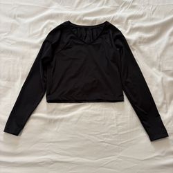 Augusta Sportswear Black Cropped Dance Gymnastics Shirt Top Long Sleeve Girls L 