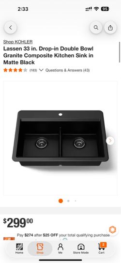 KOHLER Lassen 33 in. Drop-in Double Bowl Granite Composite Kitchen Sink in Matte Black