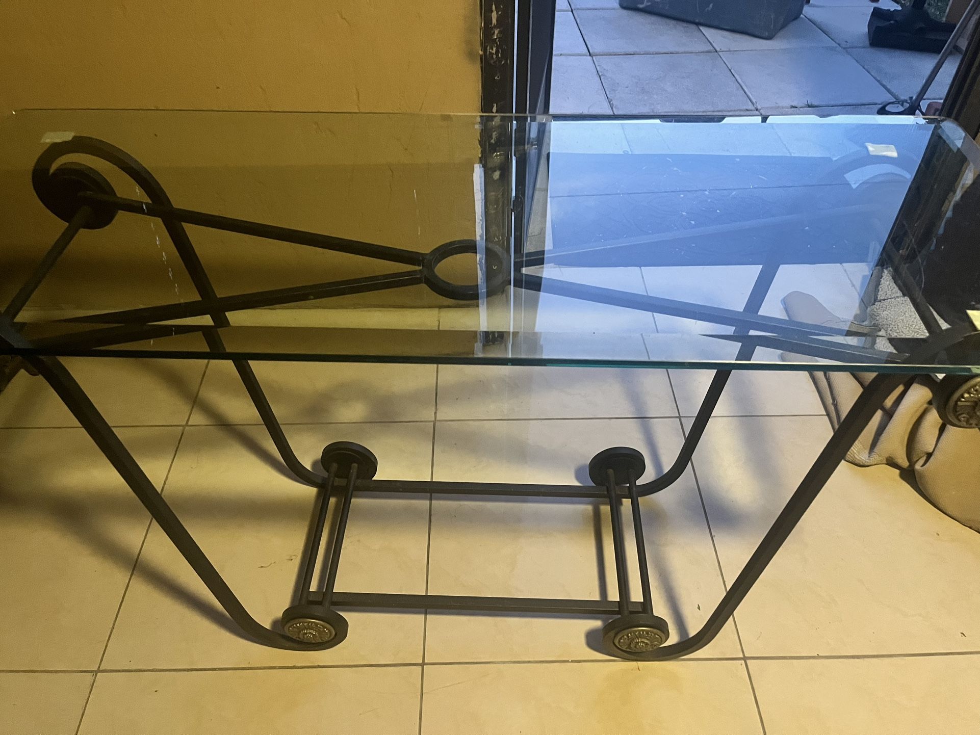 Beautiful entryway, glass table, heavy duty, metal, and glass