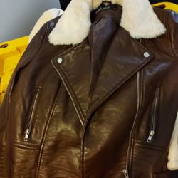 Brown Leather Faux Fur Women's Jacket 